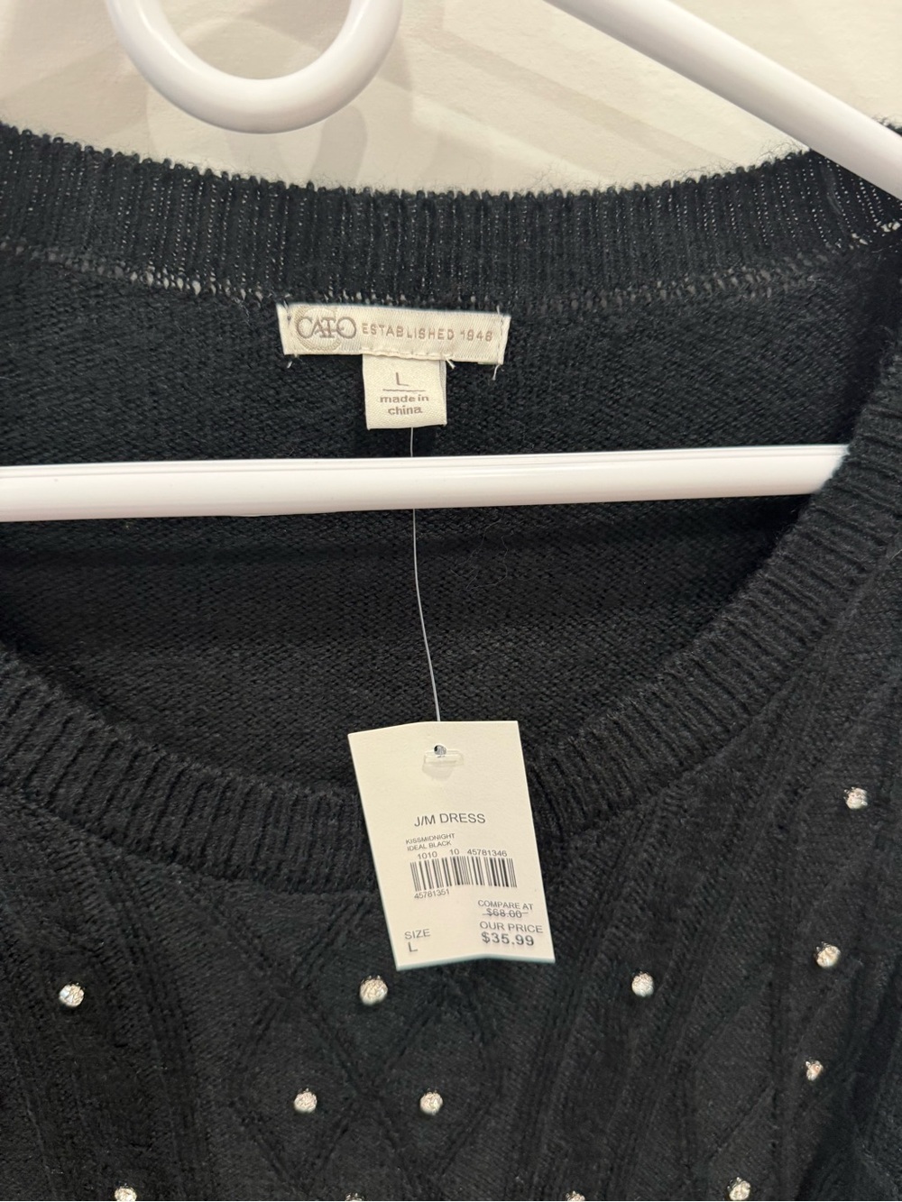 Cato Black Sweater Dress with Pearl Studs - Picture 3 of 3